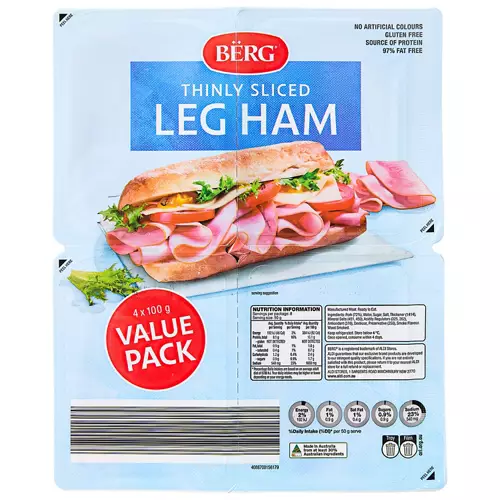 Leg Ham Thinly Sliced 4 Pack 400g