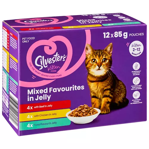 Kitten Cat Food Pouches Mixed Selection in Jelly 12 Pack 85g