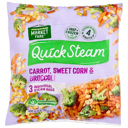 Carrot, Sweet Corn & Broccoli Quicksteam Vegetables  3 Pack 450g