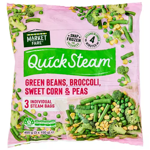 Green Beans, Sweet Corn, Broccoli & Peas Quicksteam Vegetables  3 Pack 450g