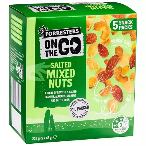 On The Go Salted Mixed Nuts 5 Pack 225g