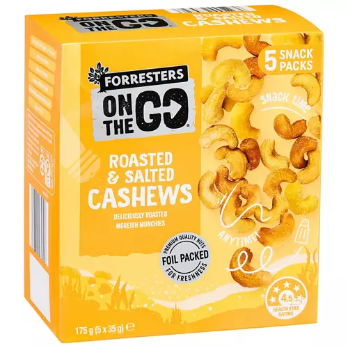 On The Go Roasted & Salted Cashews 5 Pack 175g