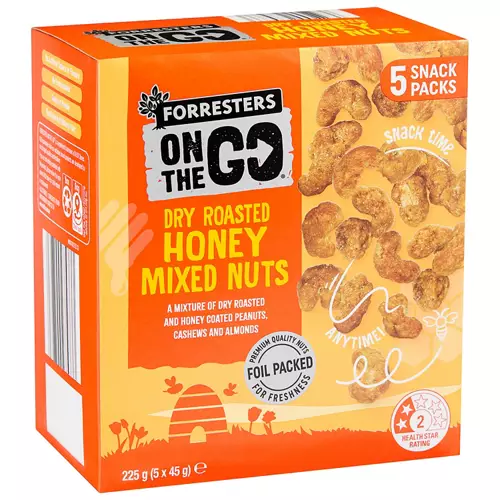 On The Go Dry Roasted Honey Mixed Nuts 5 Pack 225g