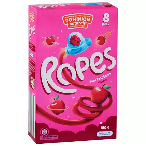 Sour Raspberry Ropes 8 Pack 160g