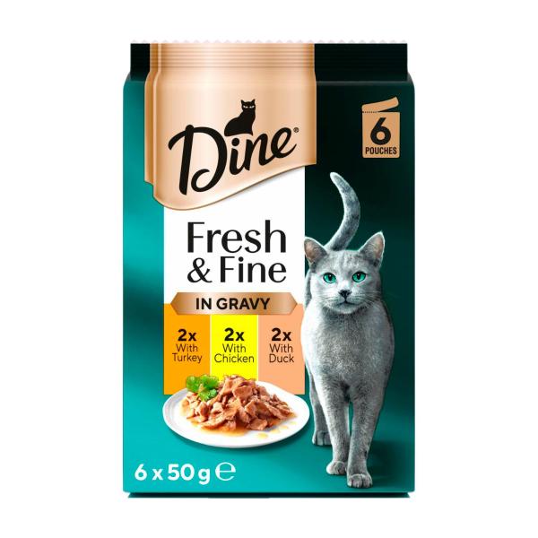 Fresh & Fine Chunks In Gravy With Chicken Turkey & Duck Cat Food Pouch 6x50g