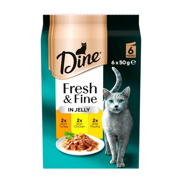 Fresh & Fine Chunks In Jelly With Chicken Turkey & Poultry Cat Food Pouch 6x50g