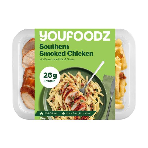 Southern Smoked Chicken With Bacon Loaded Mac & Cheese