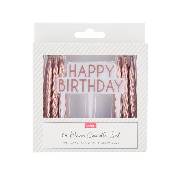 13 Piece Metallic Candle Set With Mini Cake Topper