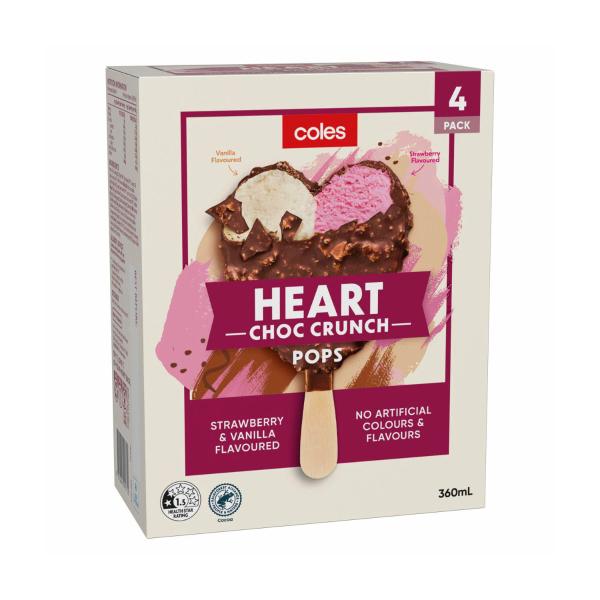 Strawberry & Vanilla Heart Choc Crunch Pops 4 Pack