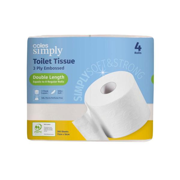 3-ply Double Length Toilet Paper 4 Pack