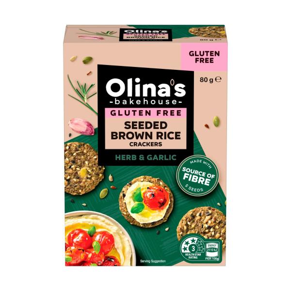 Gluten Free Seeded Brown Rice Crackers Herb & Garlic