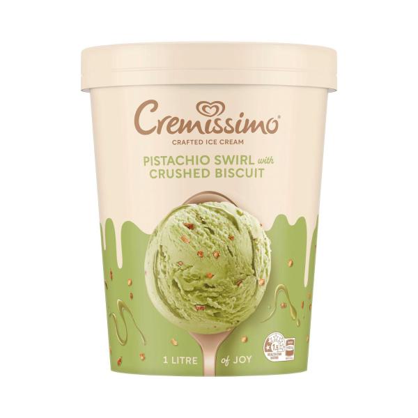 Cremissimo Pistachio Swirl With Crushed Biscuit Ice Cream Tub