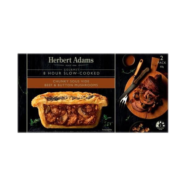 Frozen Gourmet Chunky Sous Vide Beef & Button Mushroom Pies 2 Pack