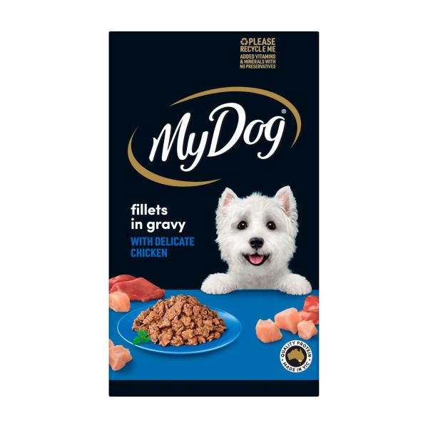 Adult Wet Dog Food Fillets In Gravy With Delicate Chicken 6x100g Trays