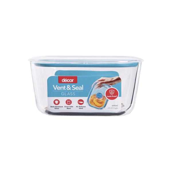 Vent & Seal Glass Leak Proof Container