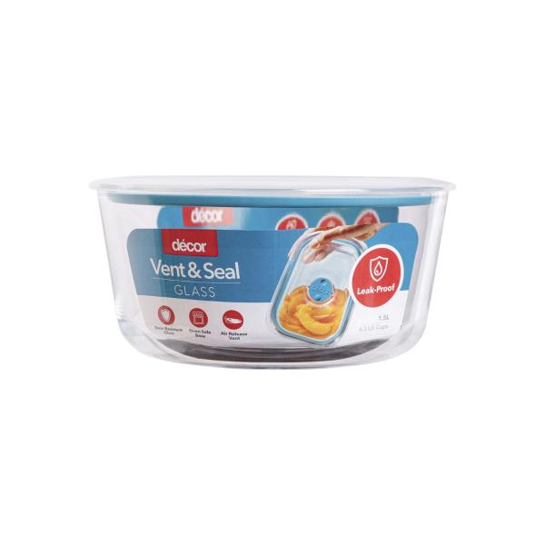 Vent & Seal Glass Leak Proof Round Container