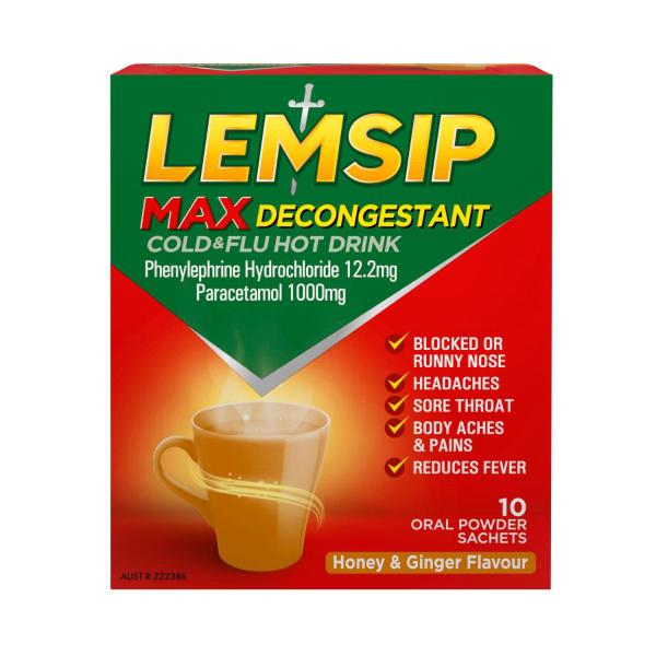 Max Decongestant Cold & Flu Hot Drink Honey & Ginger Sachets