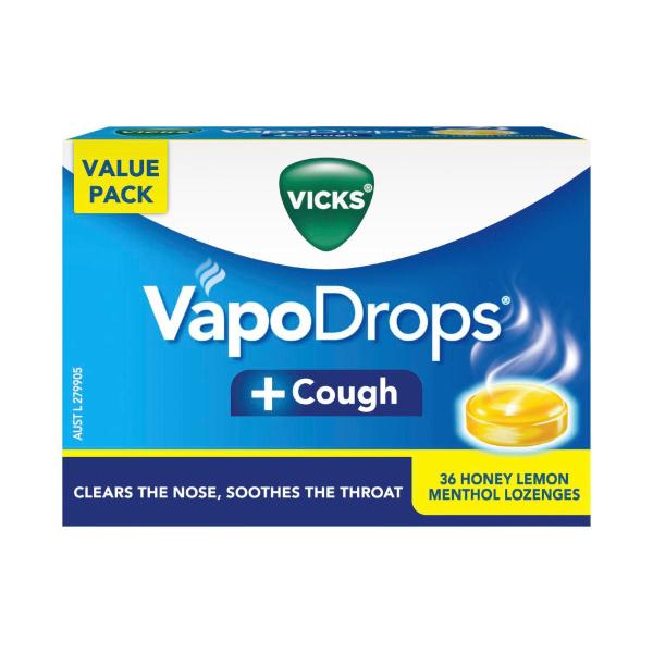 Vapodrops + Cough Honey Lemon Menthol Lozenges
