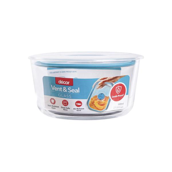 Vent & Seal Glass Leak Proof Round Container