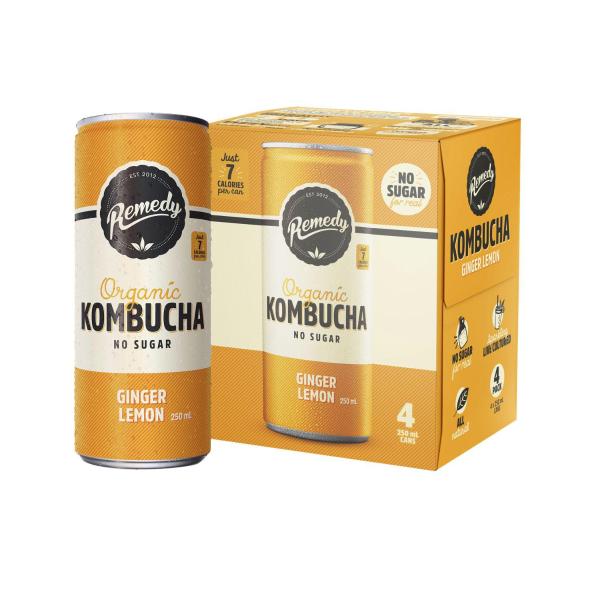 Kombucha Organic Drinks Lemon Ginger 4x250ml