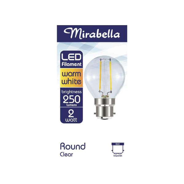 Round Clear BC Globe Warm White Filament Led 2w 250 Lumens