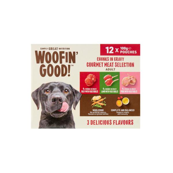 Chunks In Gravy Mixed Selection Beef Lamb & Pork Dog Food Pouches 12x100g