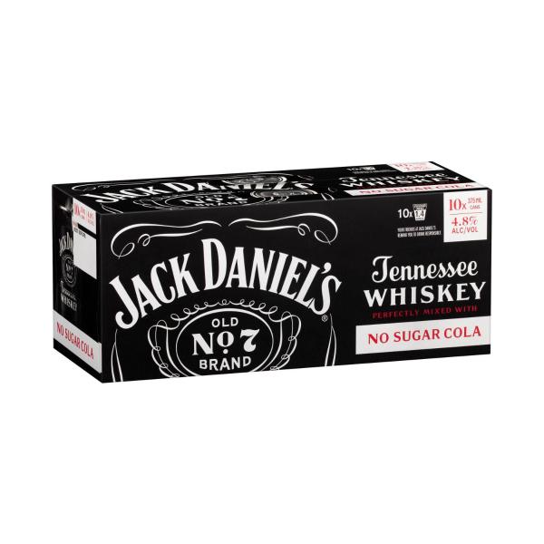 Jack Daniels & No Sugar Cola Can 375ml 10pk