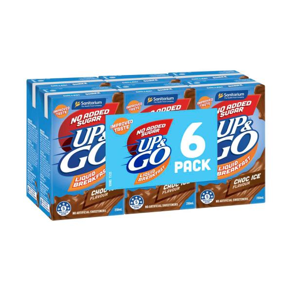 Up&go No Added Sugar Liquid Breakfast Choc Ice 6x250ml