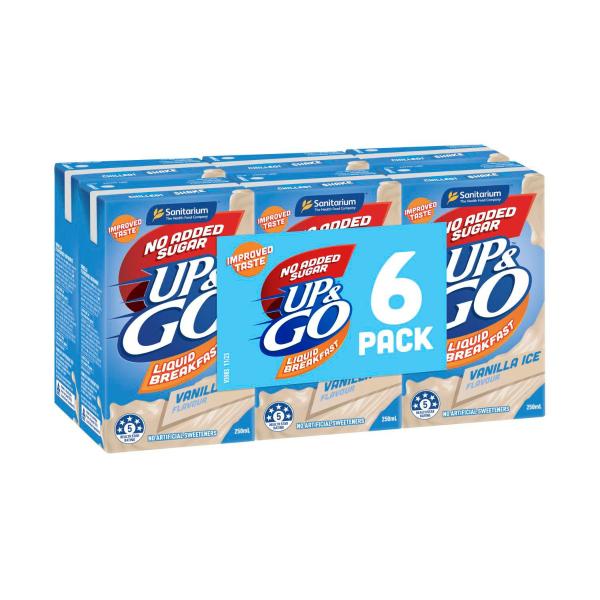 Up&go No Added Sugar Liquid Breakfast Vanilla Ice 6x250ml