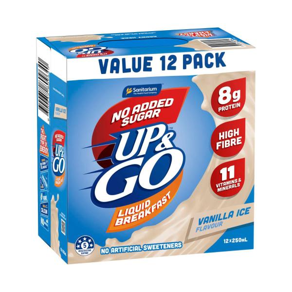 Up&go No Added Sugar Liquid Breakfast Fridge Vanilla Ice 12x250ml