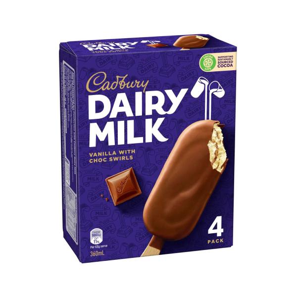 Dairy Milk Vanilla With Choc Swirls Sticks 4 Pack