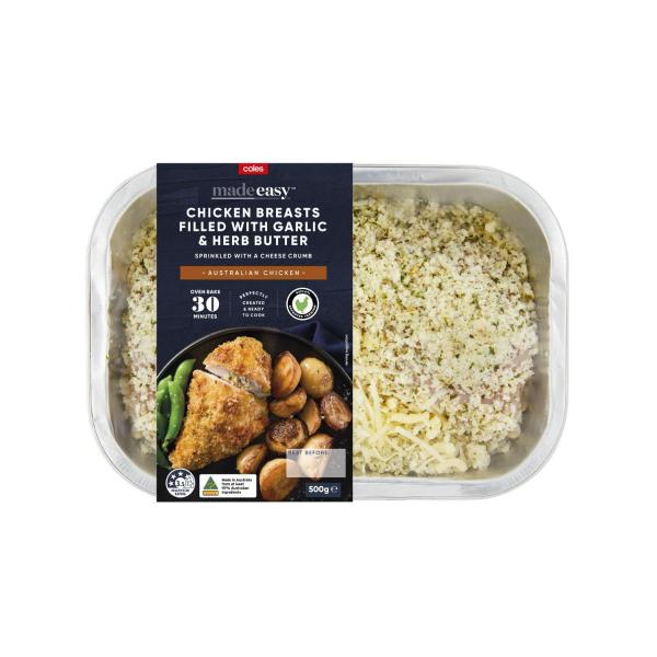 Chicken Breasts Filled With Garlic & Herb Butter Topped With A Cheese Crumb