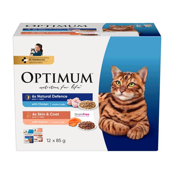 Adult Wet Cat Food Natural Defences With Chicken & Skin & Coat With Salmon 12x85g