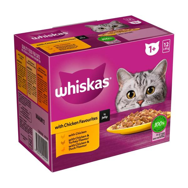 Adult 1 + Years Wet Cat Food Chicken Favourites in Jelly 12x85g Pouches