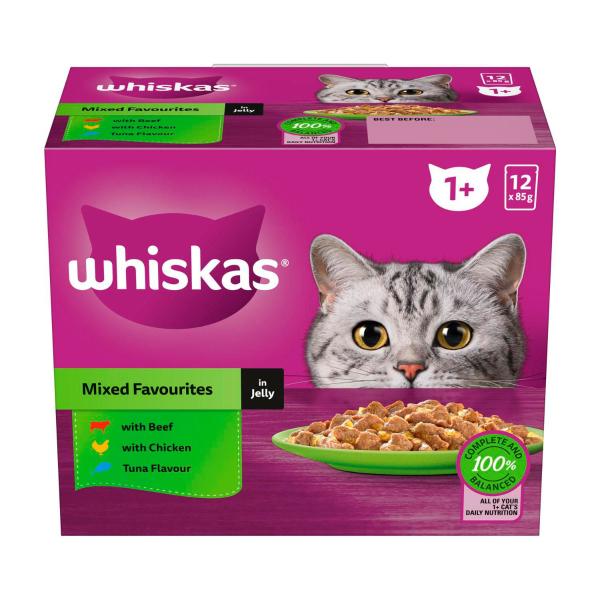 Adult 1 + Years Wet Cat Food Mixed Favourites In Jelly 12x85g Pouches