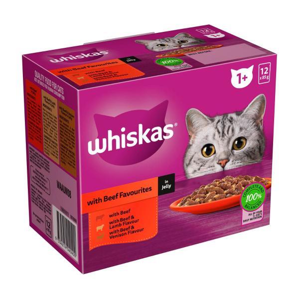Adult 1 + Years Wet Cat Food Beef Favourites In Jelly 12x85g Pouches