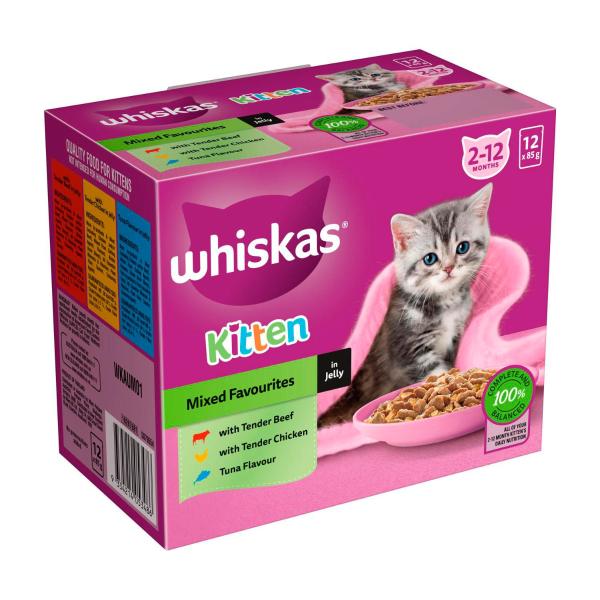 Kitten 2-12 Months Wet Cat Food With Mixed Favourites In Jelly 12x85g Pouch