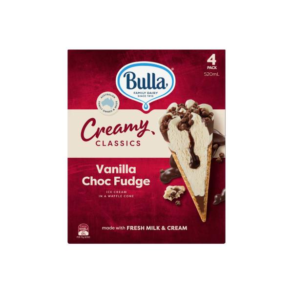 Creamy Classic Vanilla Choc Fudge Cone 4 Pack