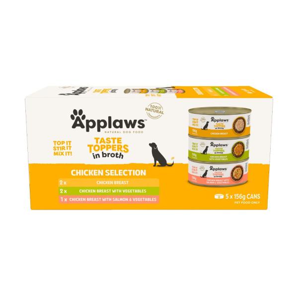 Taste Toppers Dog Tin Multipack Chicken Selecting Broth 5x156g