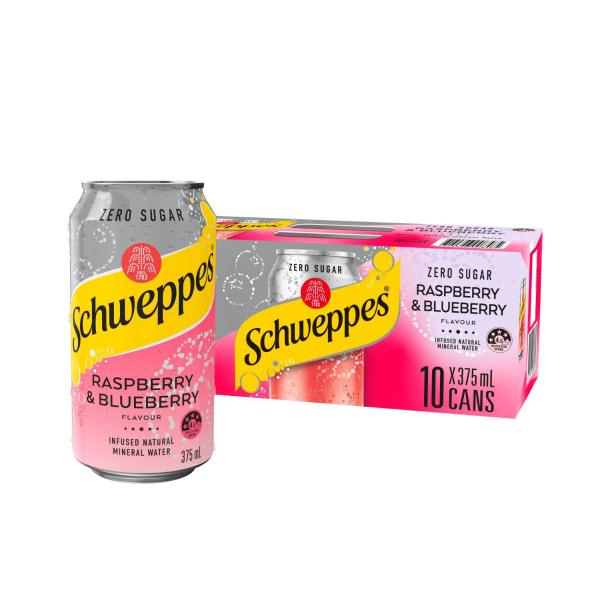 Zero Sugar Raspberry & Blueberry Infused Natural Mineral Sparkling Water 375mL x 10 Pack