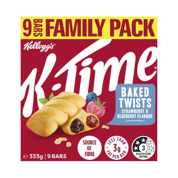 K-time Baked Twists Strawberry & Blueberry Flavour Filled Snack Bars 9 Pack
