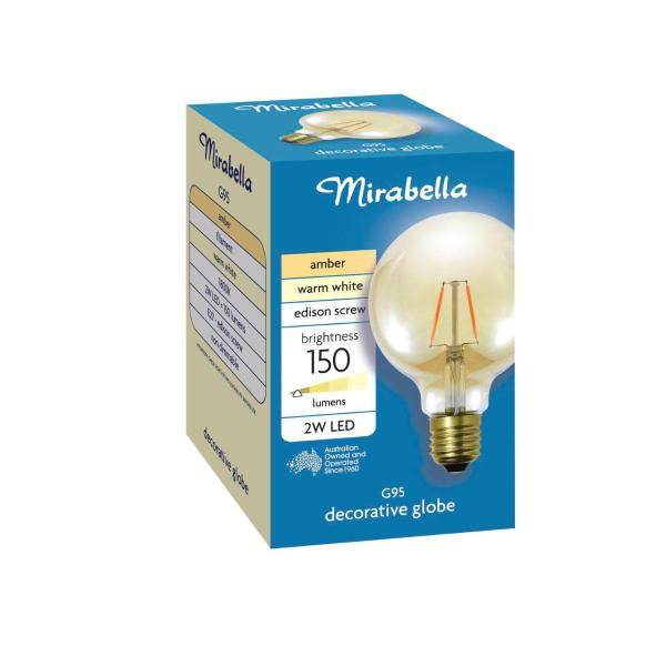 Led G95 Filament Amber Es 2w 150lm 1800k