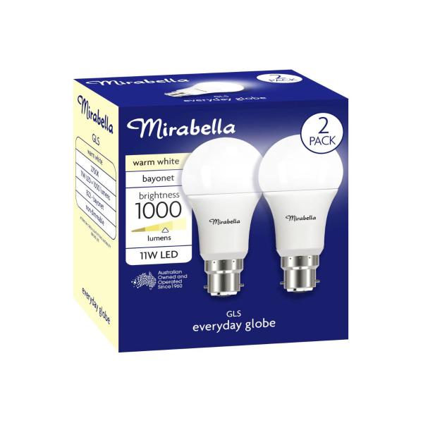 Led 2pk Gls BC 11w 1000lum 2700k Warm White A60