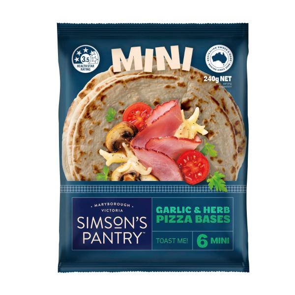 Premium Mini Pizza Bases Garlic And Herb 6 Pack
