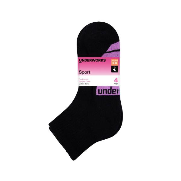 Womens Sports 1/4 Crew Sock Size 5-8 Black