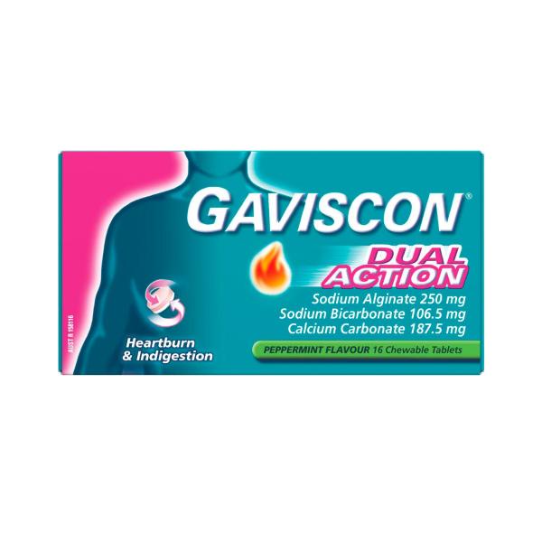 Dual Action Chewable Tablets Heartburn & Indigestion Relief Peppermint
