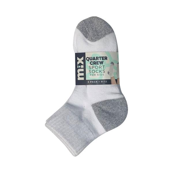 Kids Qtr Crew Sport Socks White 5-8