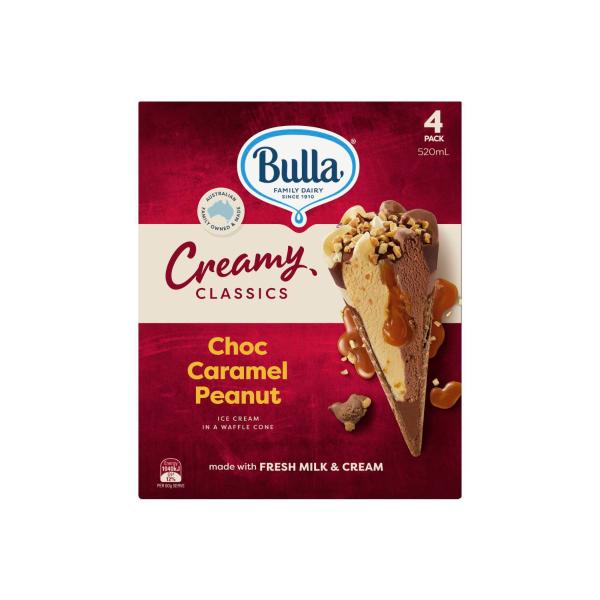 Creamy Classics Choc Caramel Peanut Cone 4 Pack