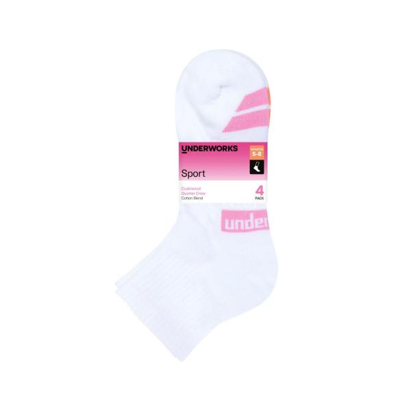 Womens Sports 1/4 Crew Sock Size 5-8 White