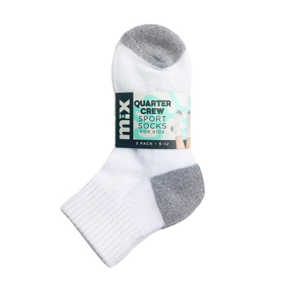 Kids Qtr Crew Sport Socks White 9-12